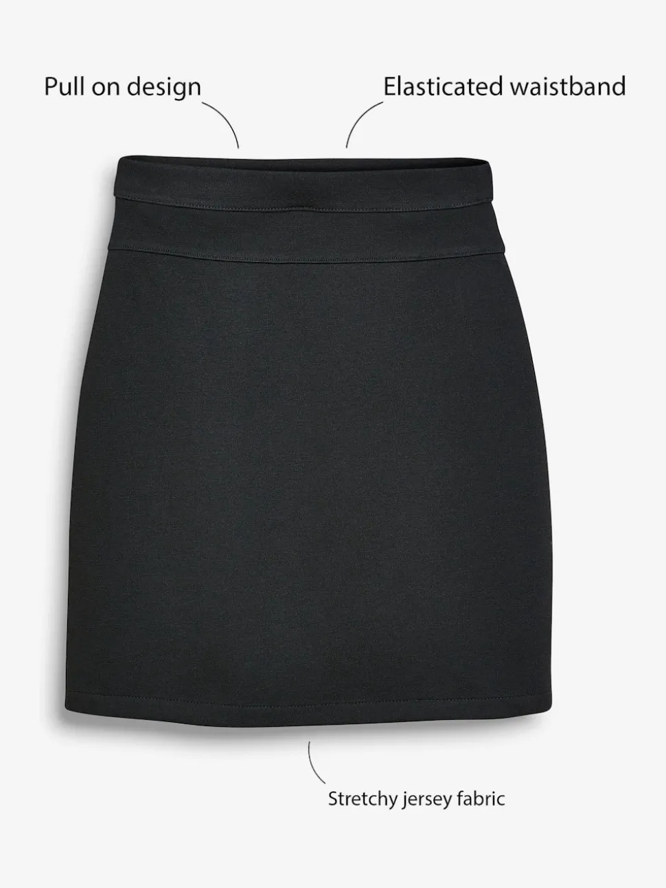 Black Pull-On Jersey Stretch School Pencil Skirt (3-18yrs)
