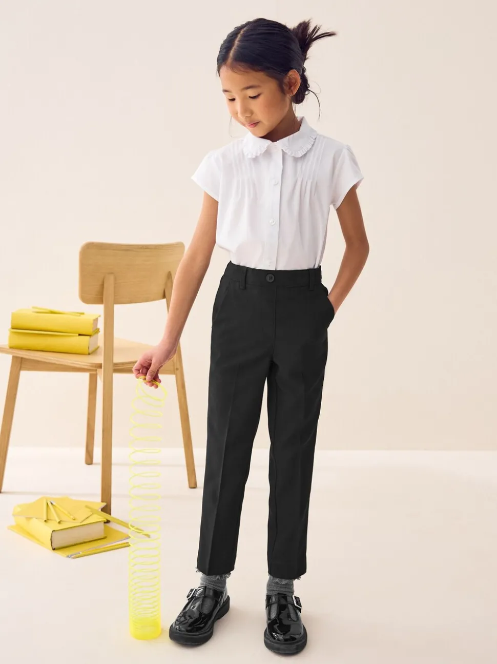 Black Pull-On Waist Plain Front School Trousers (3-17yrs)