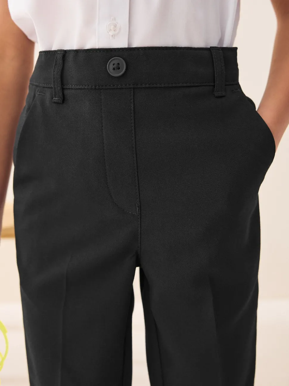 Black Pull-On Waist Plain Front School Trousers (3-17yrs)