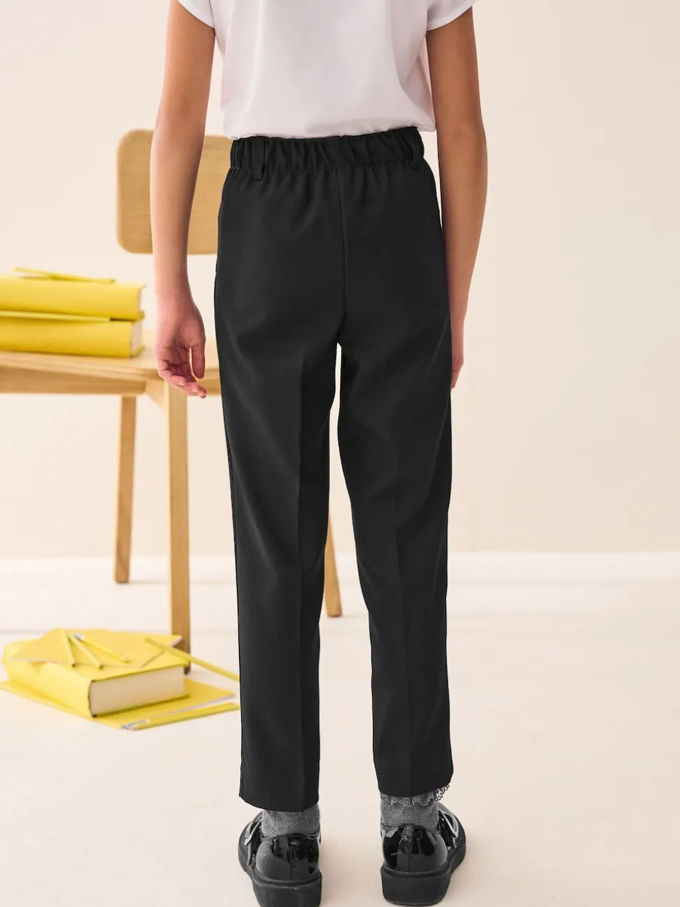 Black Pull-On Waist Plain Front School Trousers (3-17yrs)