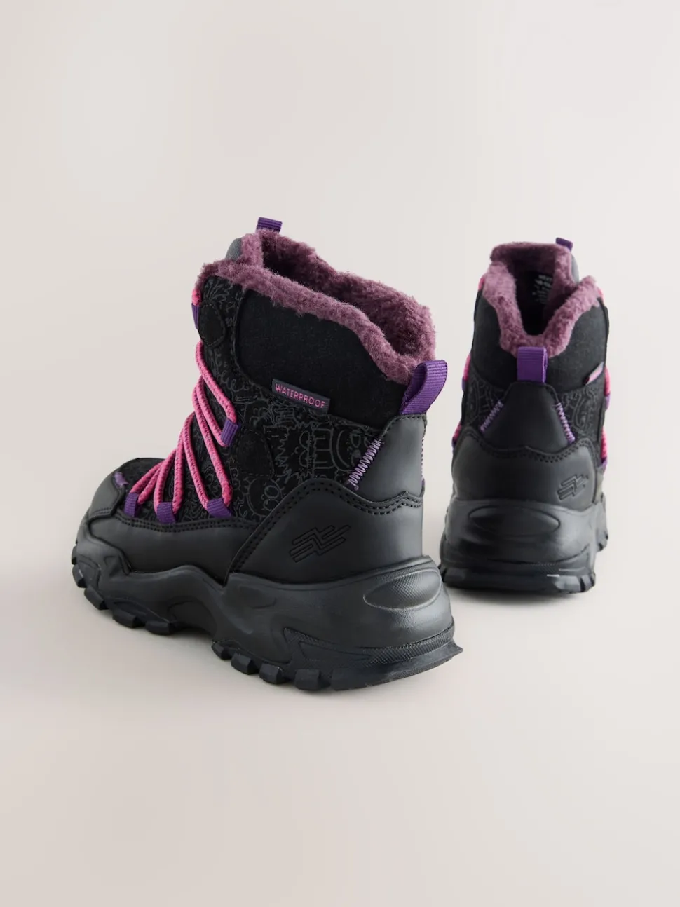 Black/Purple Printed Waterproof Walking Boots