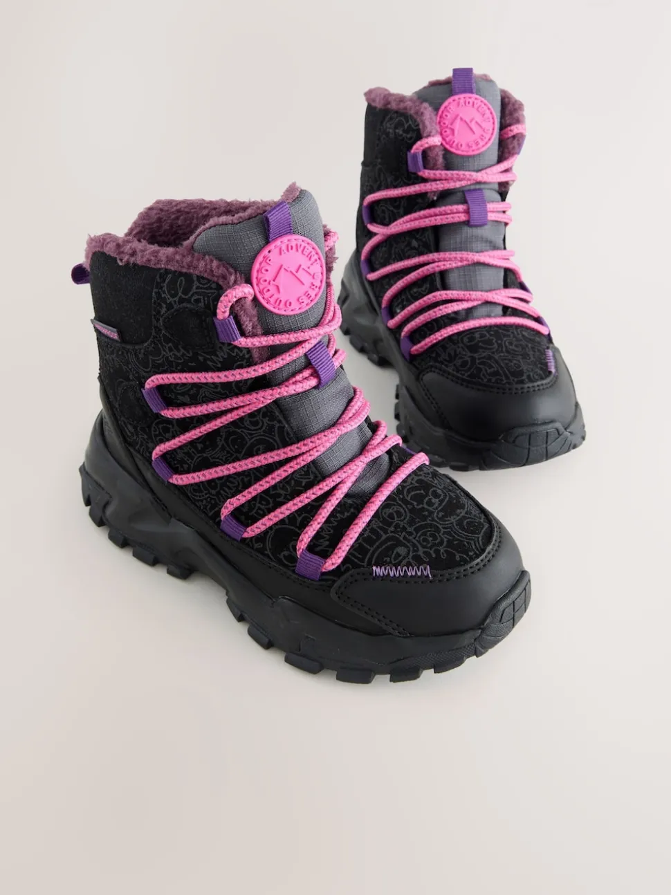 Black/Purple Printed Waterproof Walking Boots