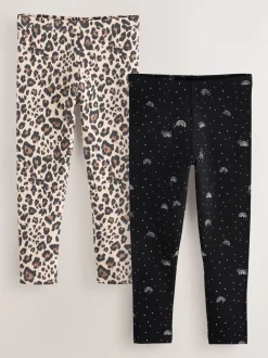Black Rainbow/Animal Leggings 2 Pack (3-16yrs)