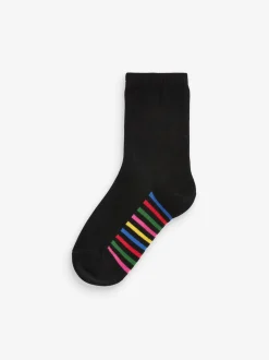 Black Rainbow 5 Pack Cotton Rich Footbed Ankle School Socks