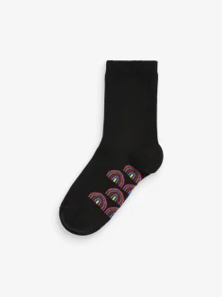 Black Rainbow 5 Pack Cotton Rich Footbed Ankle School Socks