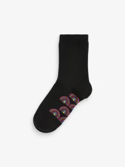 Black Rainbow 5 Pack Cotton Rich Footbed Ankle School Socks