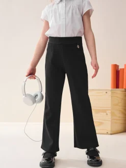 Black Regular Length Pull-On Cotton Rich Stretch Boot Cut School Trousers (3-16yrs)