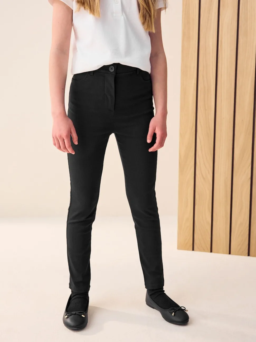 Black Regular Length Skinny Fit Stretch High Waist School Trousers (9-18yrs)