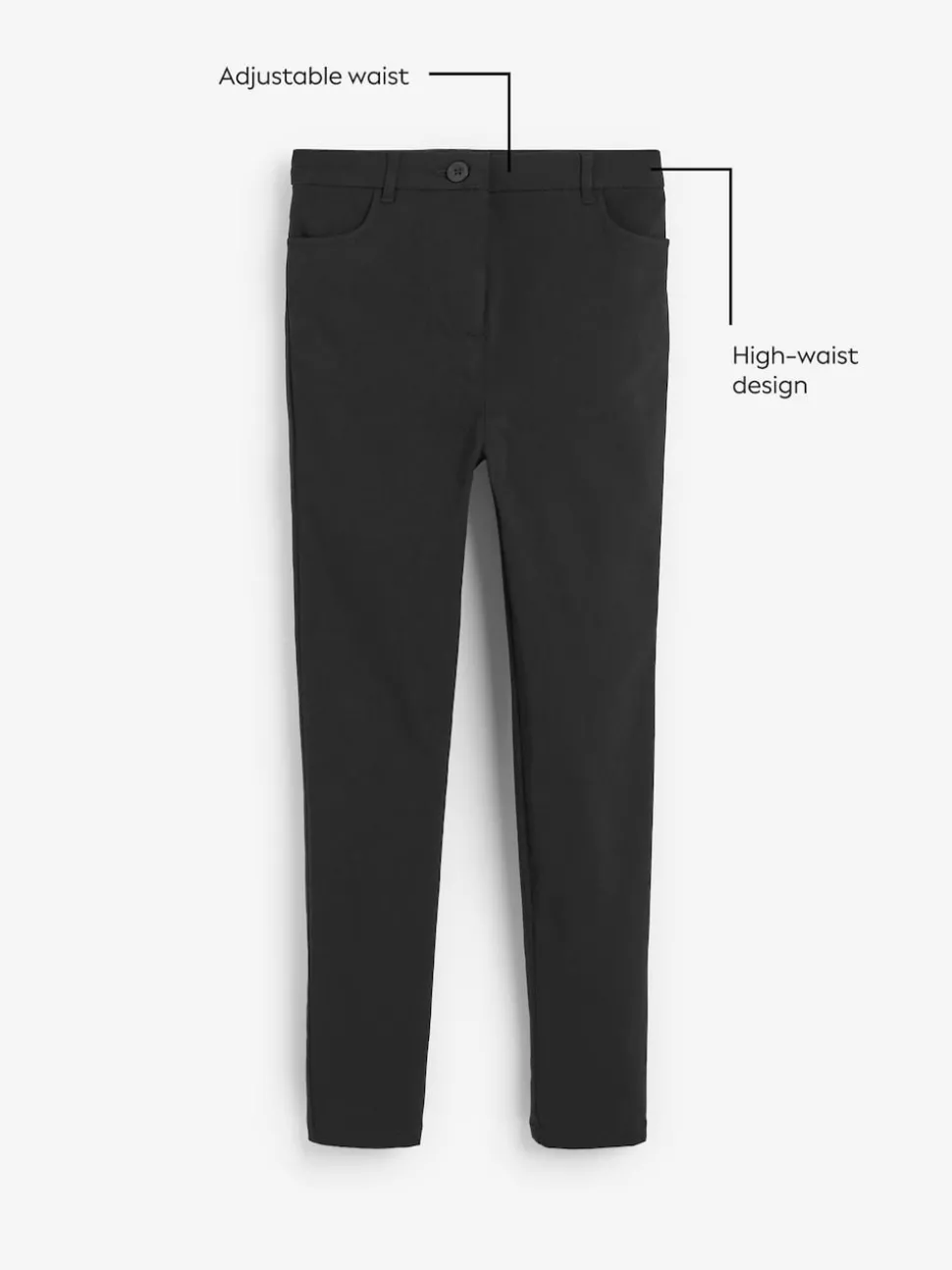 Black Regular Length Skinny Fit Stretch High Waist School Trousers (9-18yrs)