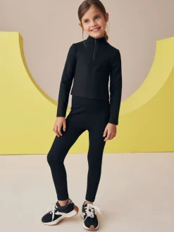 Black Seamless Ribbed High Waist Leggings (3-16yrs)