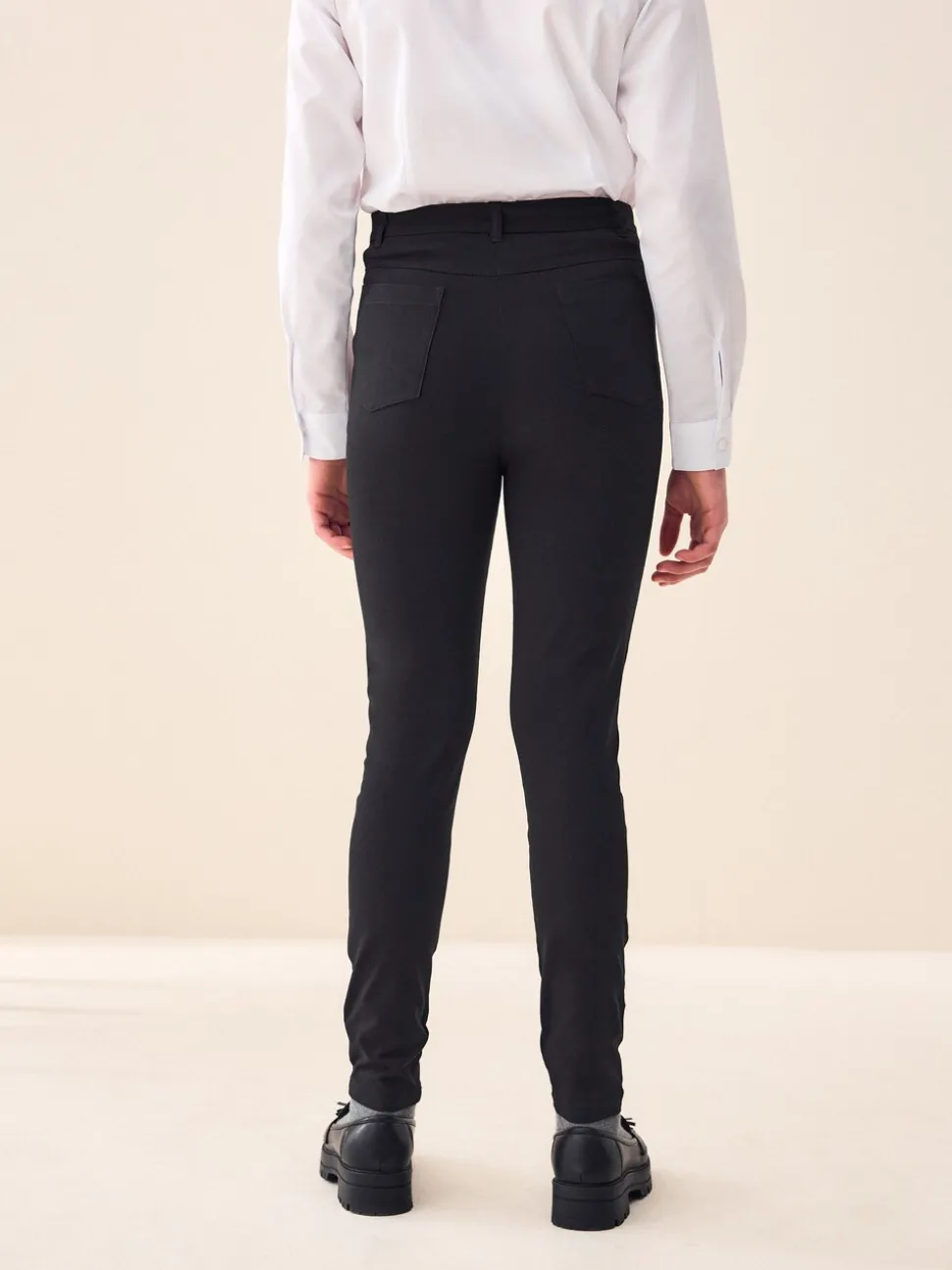 Black Senior Gold Snap High Waisted Skinny Stretch School Trousers (9-17yrs)
