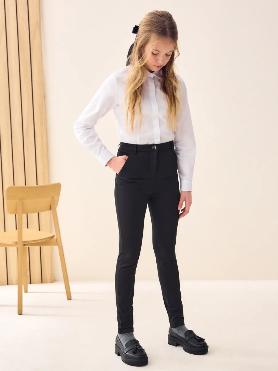 Black Senior Gold Snap High Waisted Skinny Stretch School Trousers (9-17yrs)