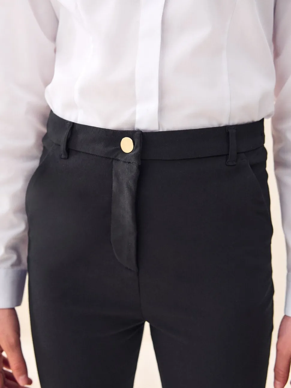 Black Senior Gold Snap High Waisted Skinny Stretch School Trousers (9-17yrs)