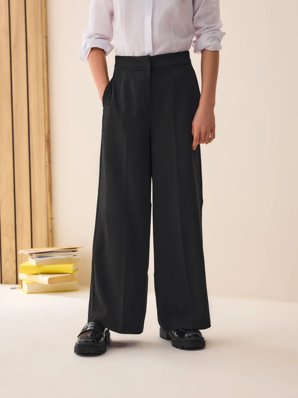 Black Senior Wide Leg Seam Trousers (9-18yrs)