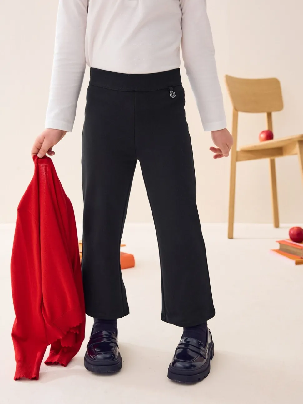 Black Shorter Length Pull-On Cotton Rich Stretch Boot Cut School Trousers (3-16yrs)