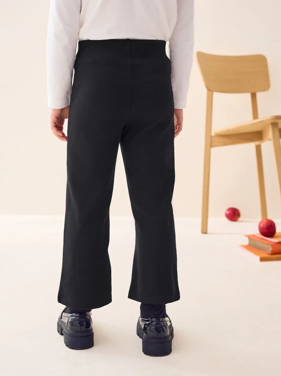 Black Shorter Length Pull-On Cotton Rich Stretch Boot Cut School Trousers (3-16yrs)