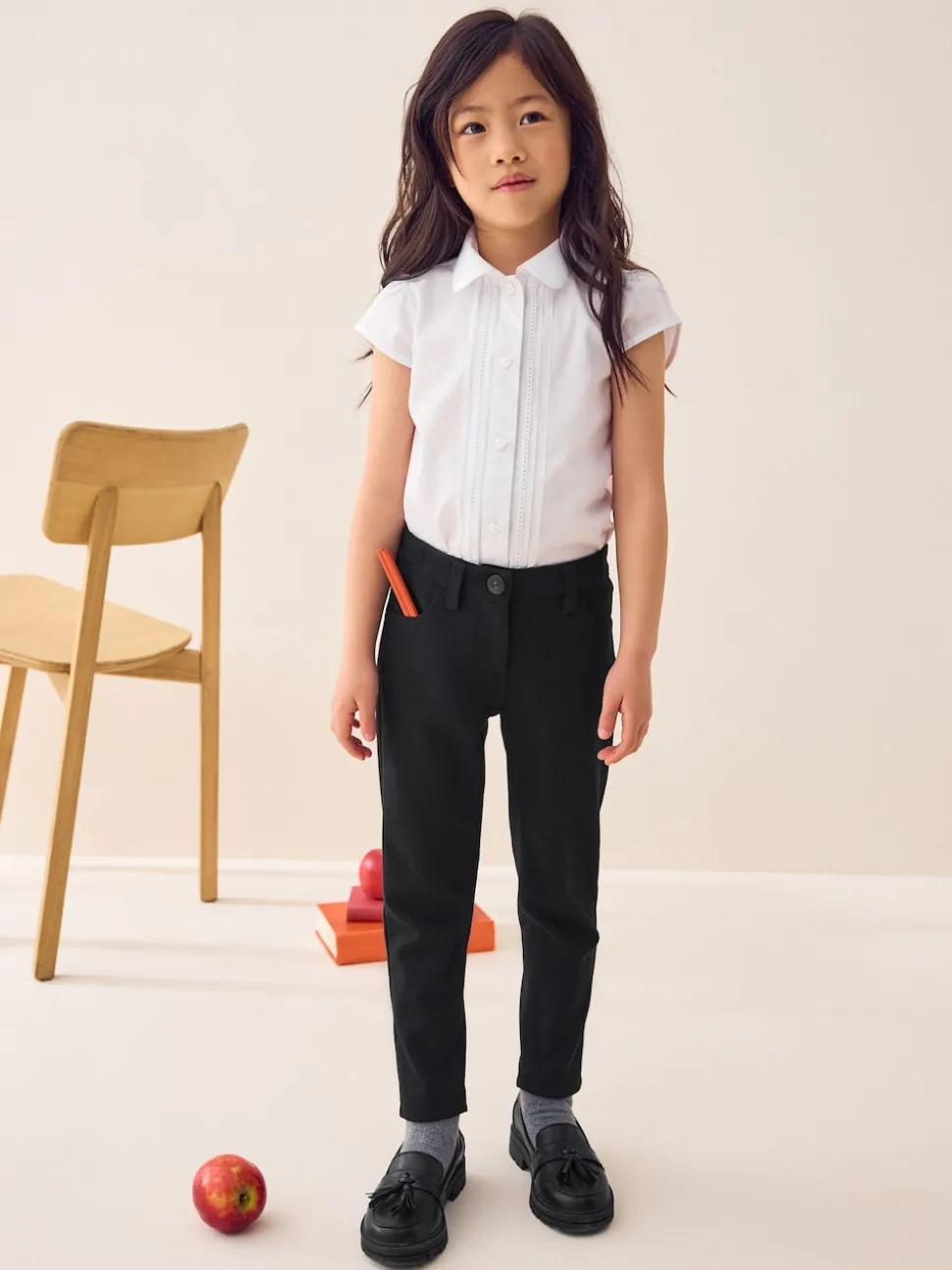 Black Shorter Length School Skinny Stretch Trousers (3-18yrs)