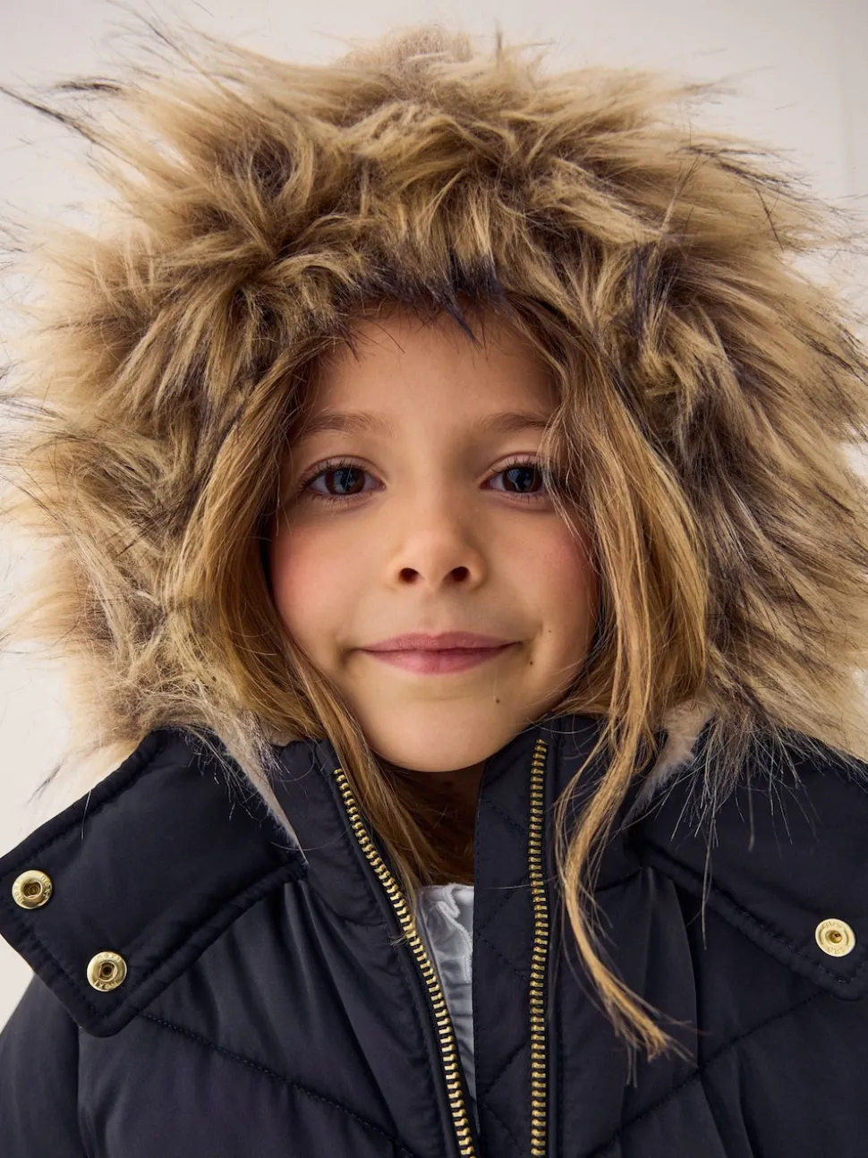 Black Shower Resistant Faux Fur Trim Padded Coat (3-16yrs)