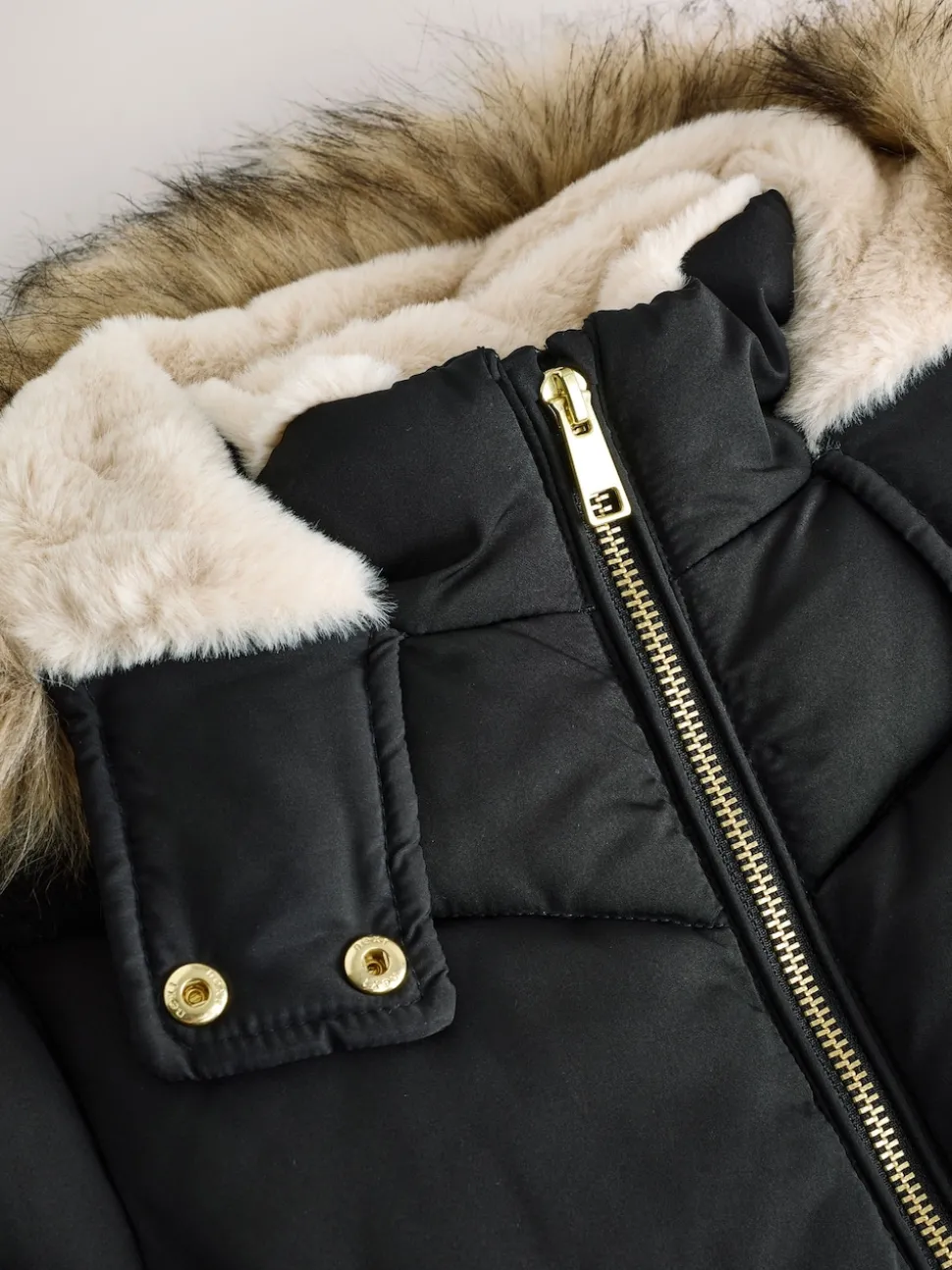 Black Shower Resistant Faux Fur Trim Padded Coat (3-16yrs)