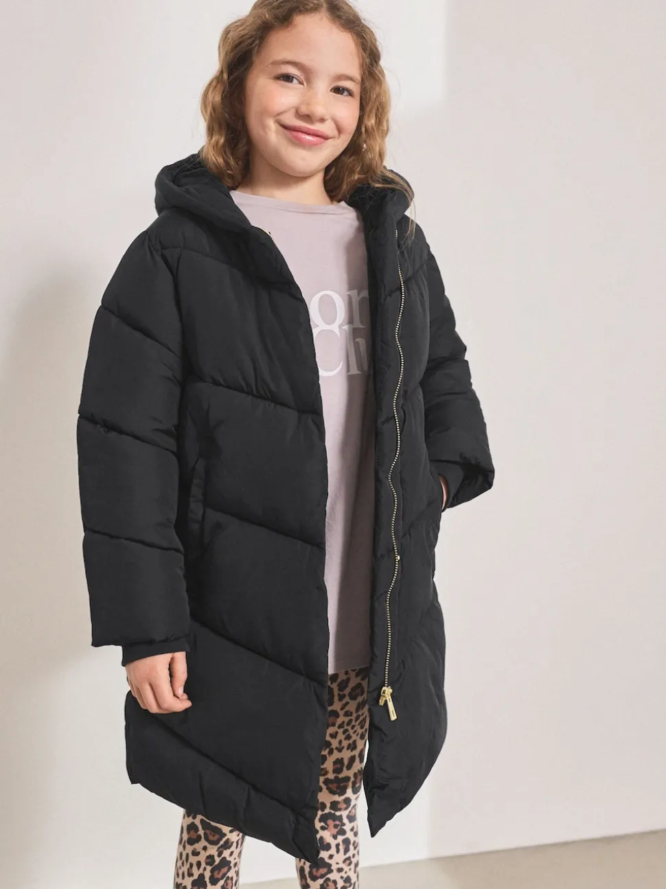 Black Shower Resistant Faux Fur Lined Hooded Padded Coat (3-16yrs)