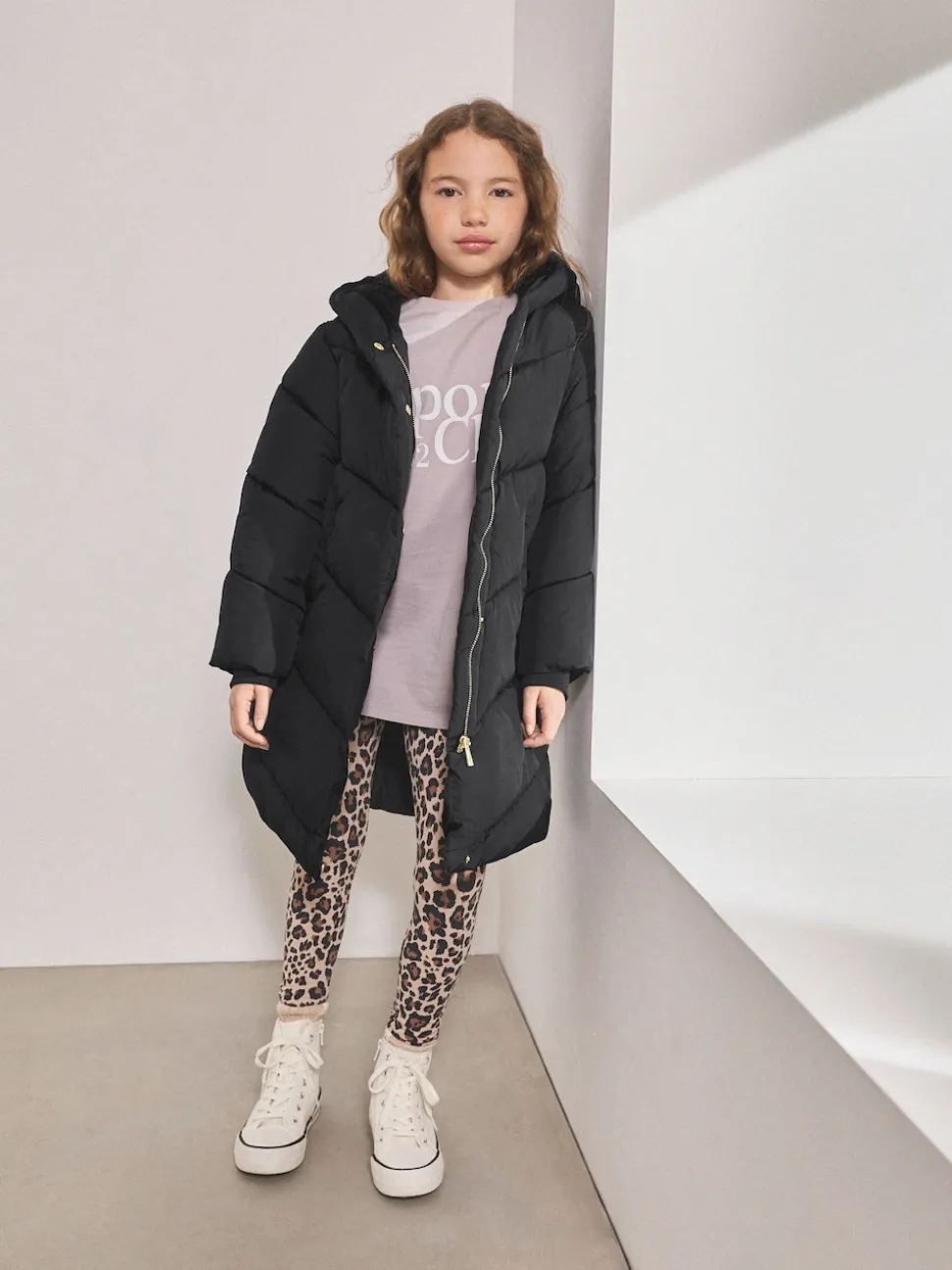 Black Shower Resistant Faux Fur Lined Hooded Padded Coat (3-16yrs)