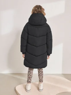 Black Shower Resistant Faux Fur Lined Hooded Padded Coat (3-16yrs)