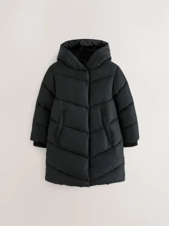 Black Shower Resistant Faux Fur Lined Hooded Padded Coat (3-16yrs)