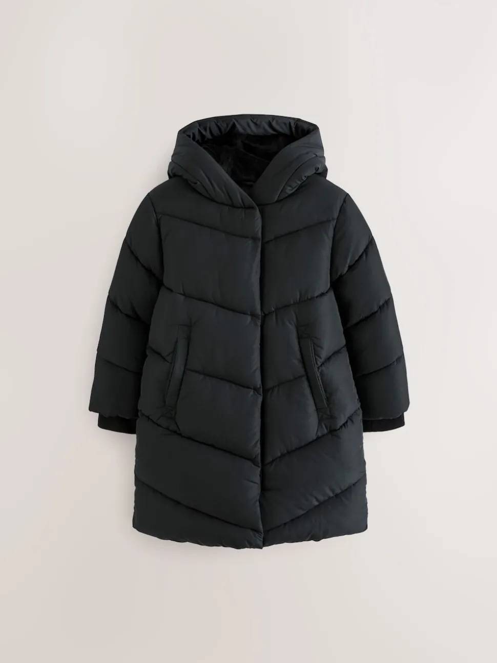 Black Shower Resistant Faux Fur Lined Hooded Padded Coat (3-16yrs)