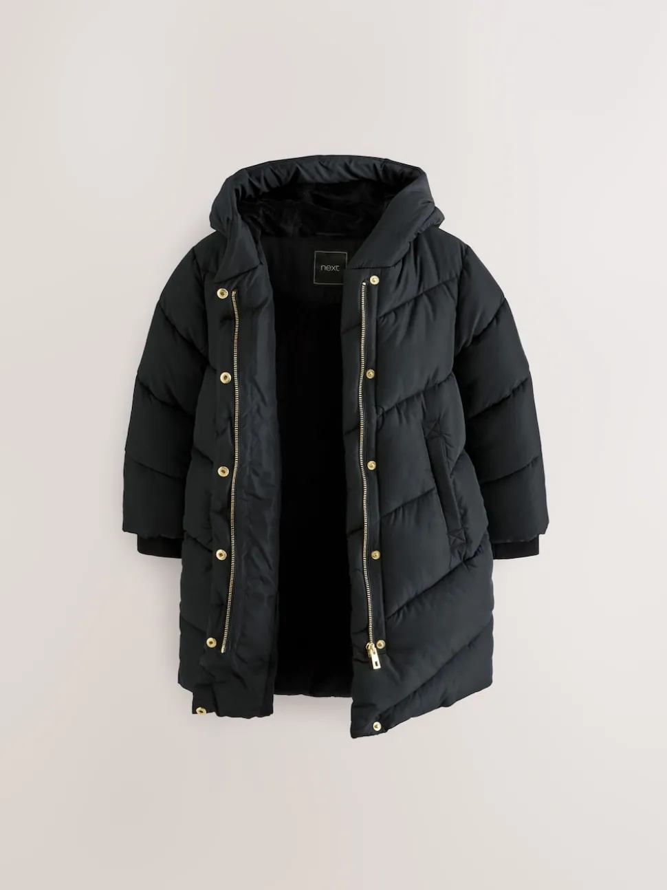 Black Shower Resistant Faux Fur Lined Hooded Padded Coat (3-16yrs)