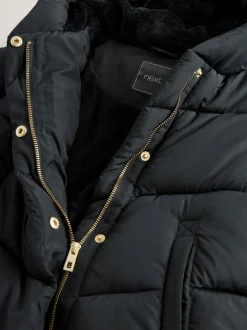 Black Shower Resistant Faux Fur Lined Hooded Padded Coat (3-16yrs)