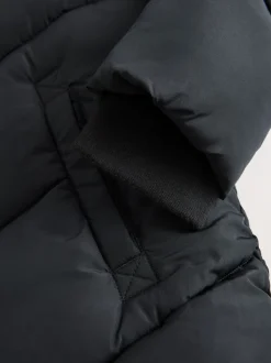 Black Shower Resistant Faux Fur Lined Hooded Padded Coat (3-16yrs)