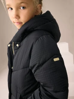 Black Shower Resistant Longline Padded Coat (3-16yrs)
