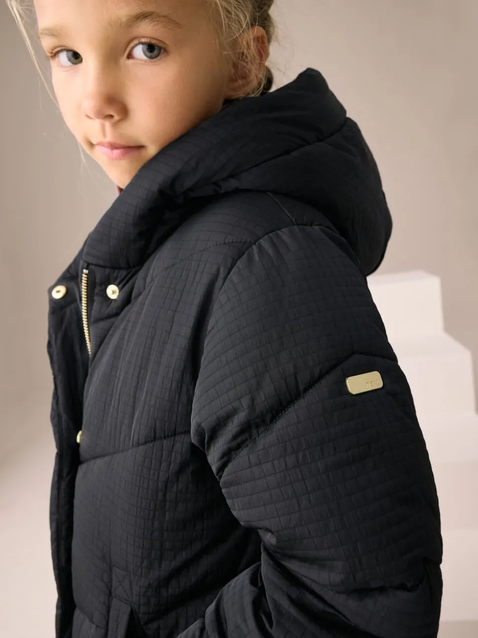 Black Shower Resistant Longline Padded Coat (3-16yrs)