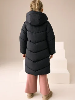 Black Shower Resistant Longline Padded Coat (3-16yrs)