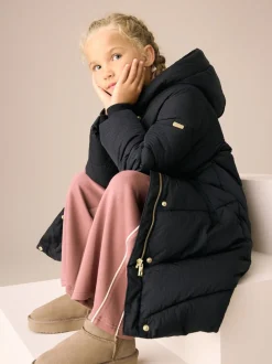 Black Shower Resistant Longline Padded Coat (3-16yrs)