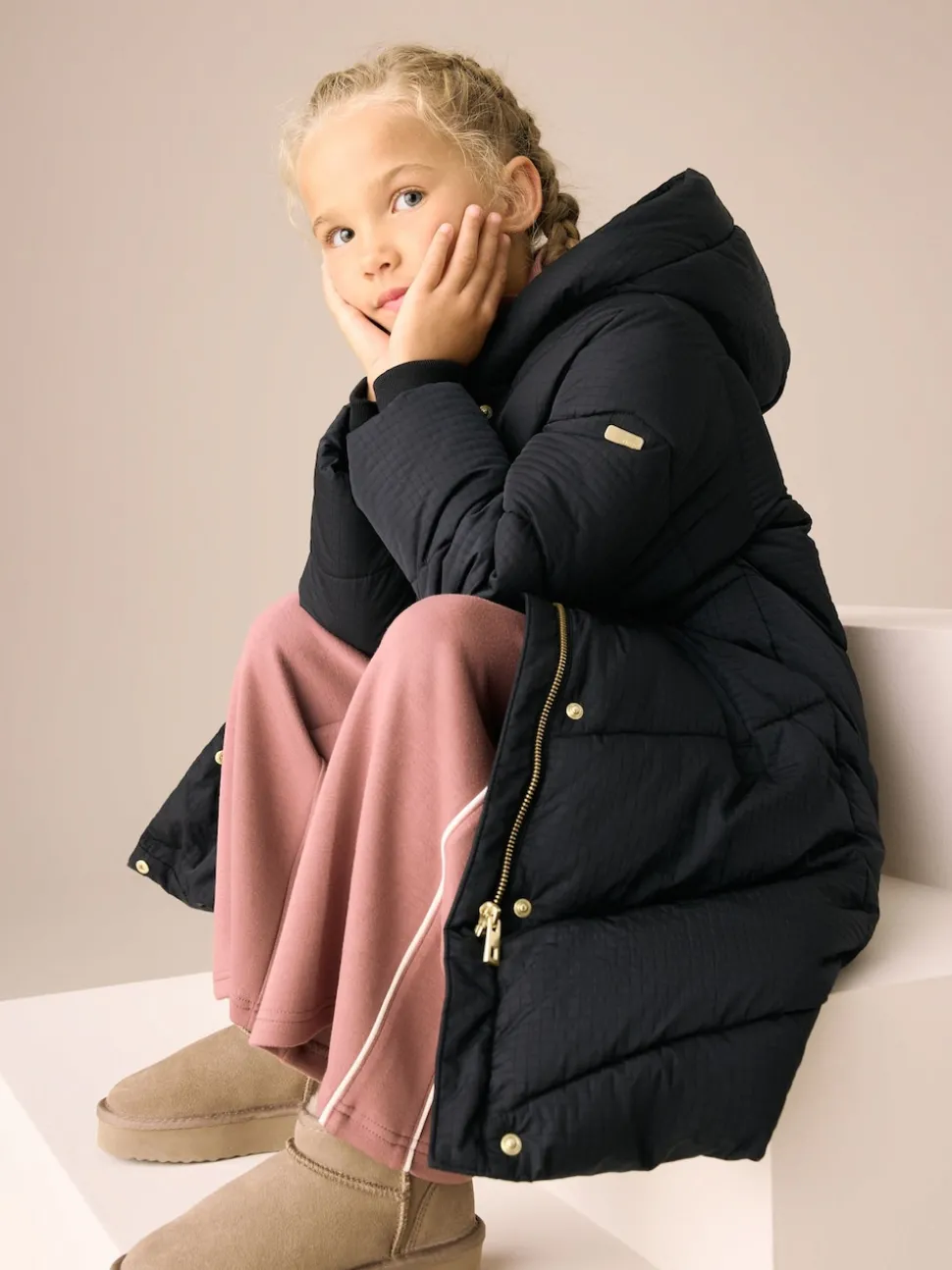 Black Shower Resistant Longline Padded Coat (3-16yrs)