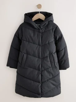 Black Shower Resistant Longline Padded Coat (3-16yrs)
