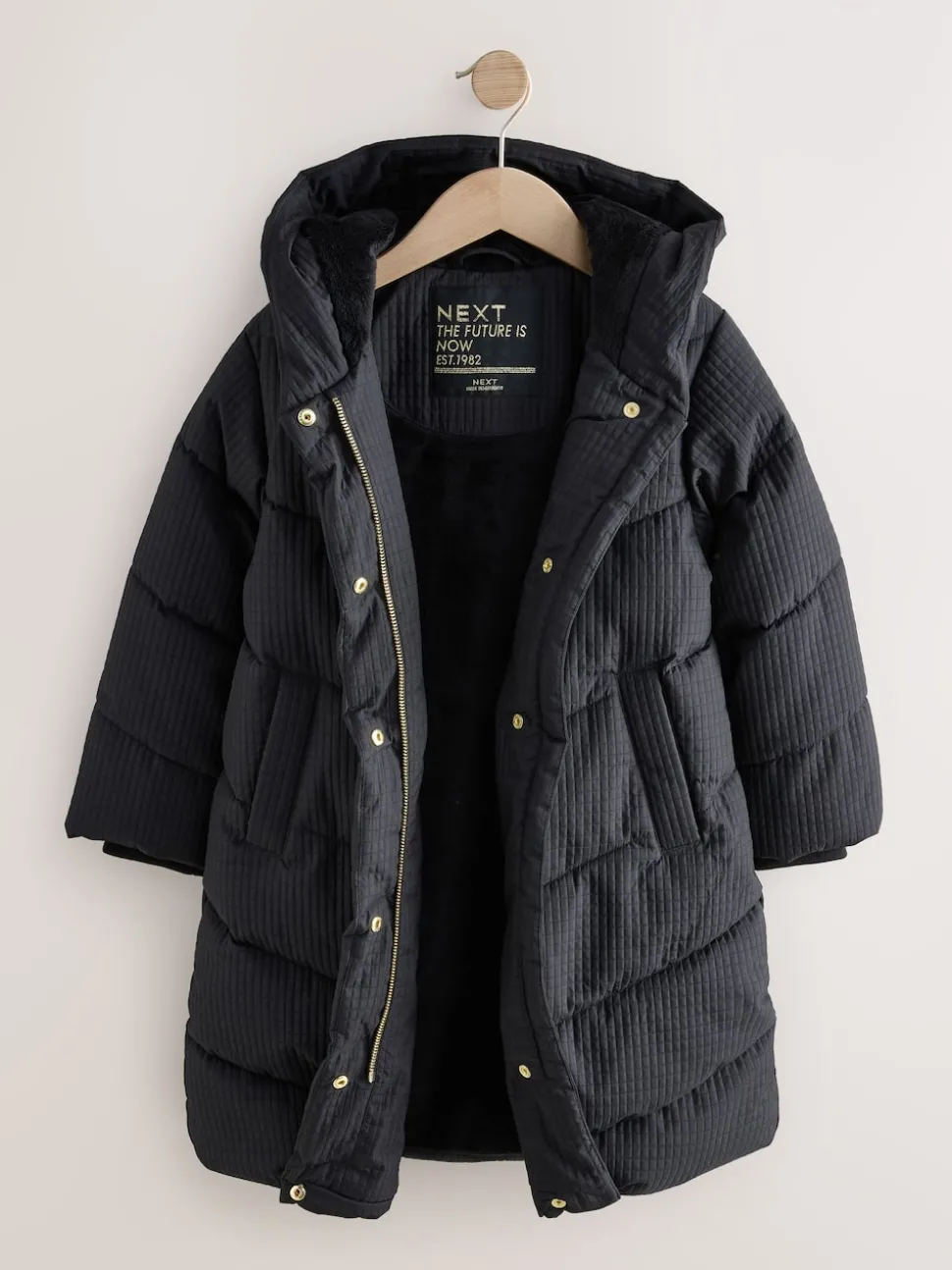 Black Shower Resistant Longline Padded Coat (3-16yrs)