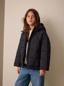 Black Shower Resistant Square Quilted Coat (3-16yrs)