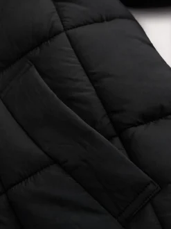 Black Shower Resistant Square Quilted Coat (3-16yrs)
