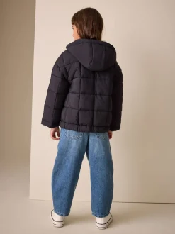 Black Shower Resistant Square Quilted Coat (3-16yrs)