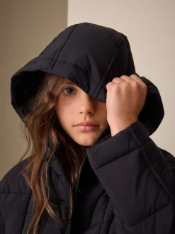 Black Shower Resistant Square Quilted Coat (3-16yrs)