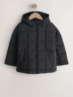 Black Shower Resistant Square Quilted Coat (3-16yrs)