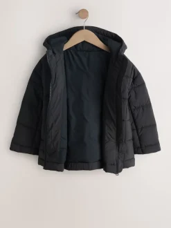 Black Shower Resistant Square Quilted Coat (3-16yrs)