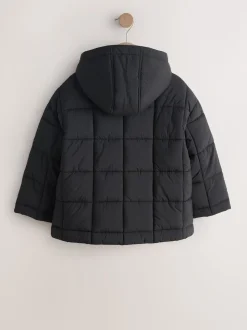 Black Shower Resistant Square Quilted Coat (3-16yrs)