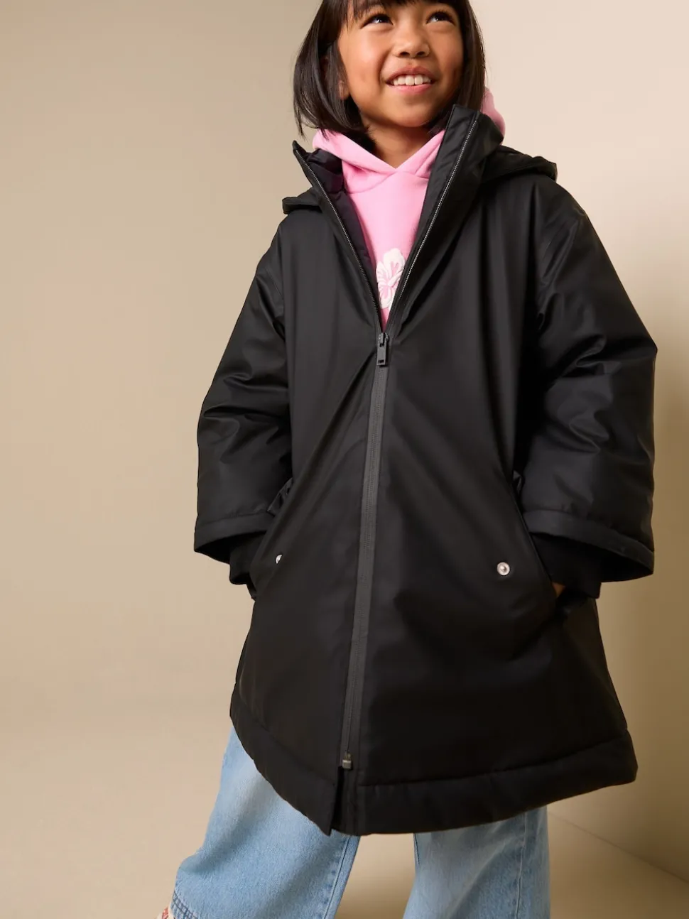 Black Shower Resistant Wadded Coat (3-16yrs)