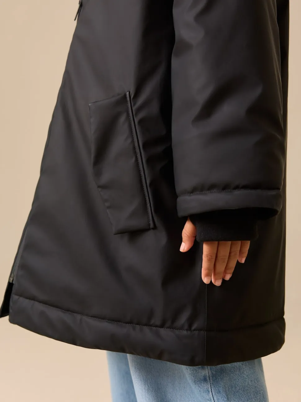 Black Shower Resistant Wadded Coat (3-16yrs)