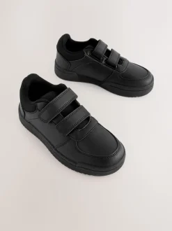 Black Standard Fit (F) 3 Straps Touch Fastening School Shoes