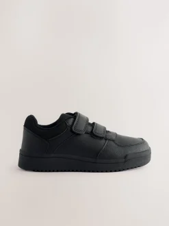 Black Standard Fit (F) 3 Straps Touch Fastening School Shoes