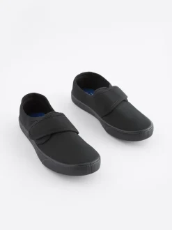 Black Standard Fit (F) Touch Fastening Plimsoll School Shoes